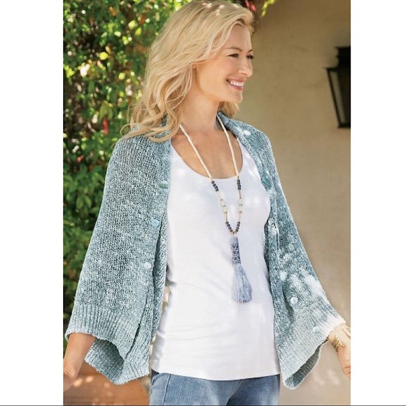 Soft Surroundings Sweaters - NWT Soft Surroundings Teal Shimmer Topper Sweater
